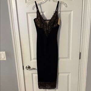 Popilush Black Lace Shapewear Midi Dress – Size XS | Built-In Bodysuit